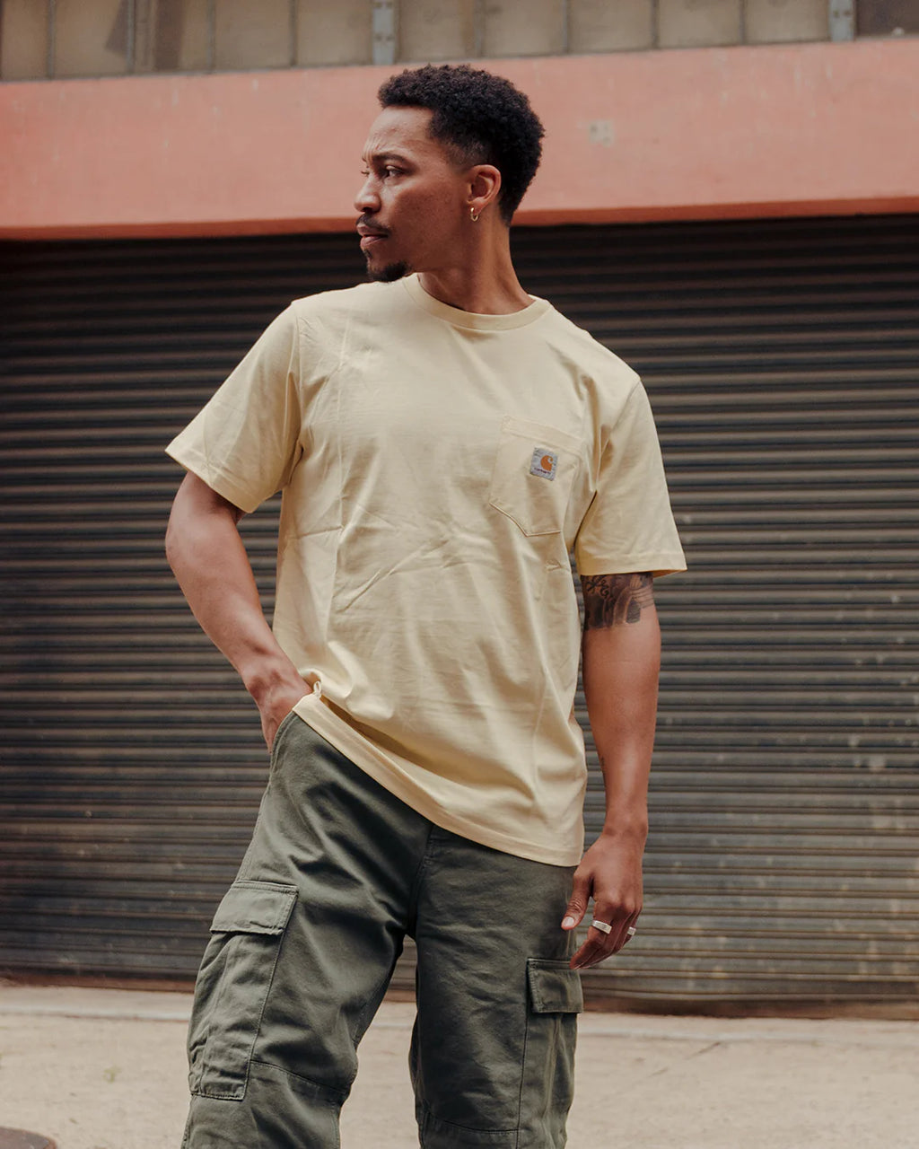 Pocket Mens Short Sleeve Shirt Yellow
