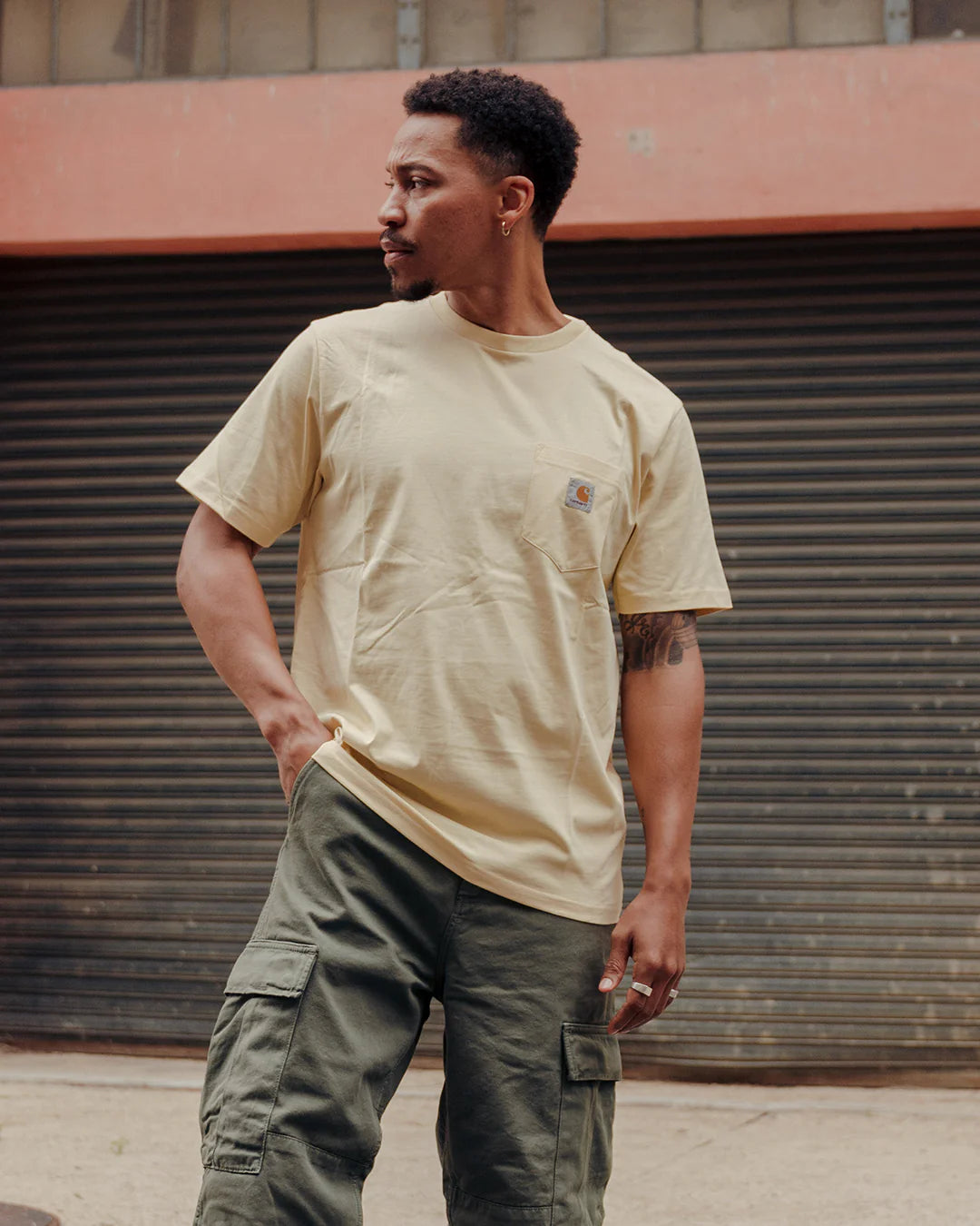Pocket Mens Short Sleeve Shirt Yellow