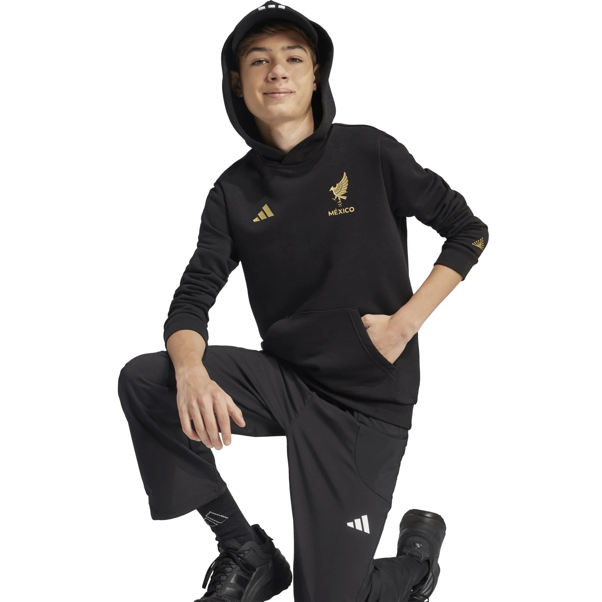 adidas Mexico Gold DNA Hoodie Kids Black Gold