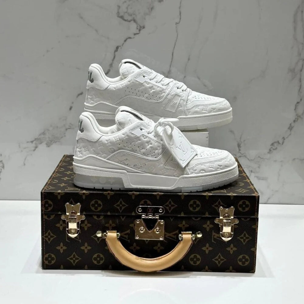 Louis Vuitton LV Trainer Sneaker Triple White Monogram Embossed Edition