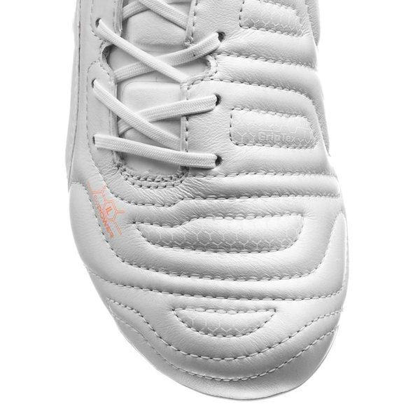 PUMA Evopower 12 Leather FG Firm Ground Soccer Cleats White Metallic White Fluo Orange