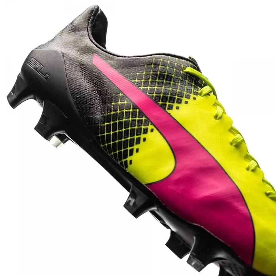 PUMA EvoSPEED SL II Tricks FG Firm Ground Soccer Cleats Pink Glo Safety Yellow