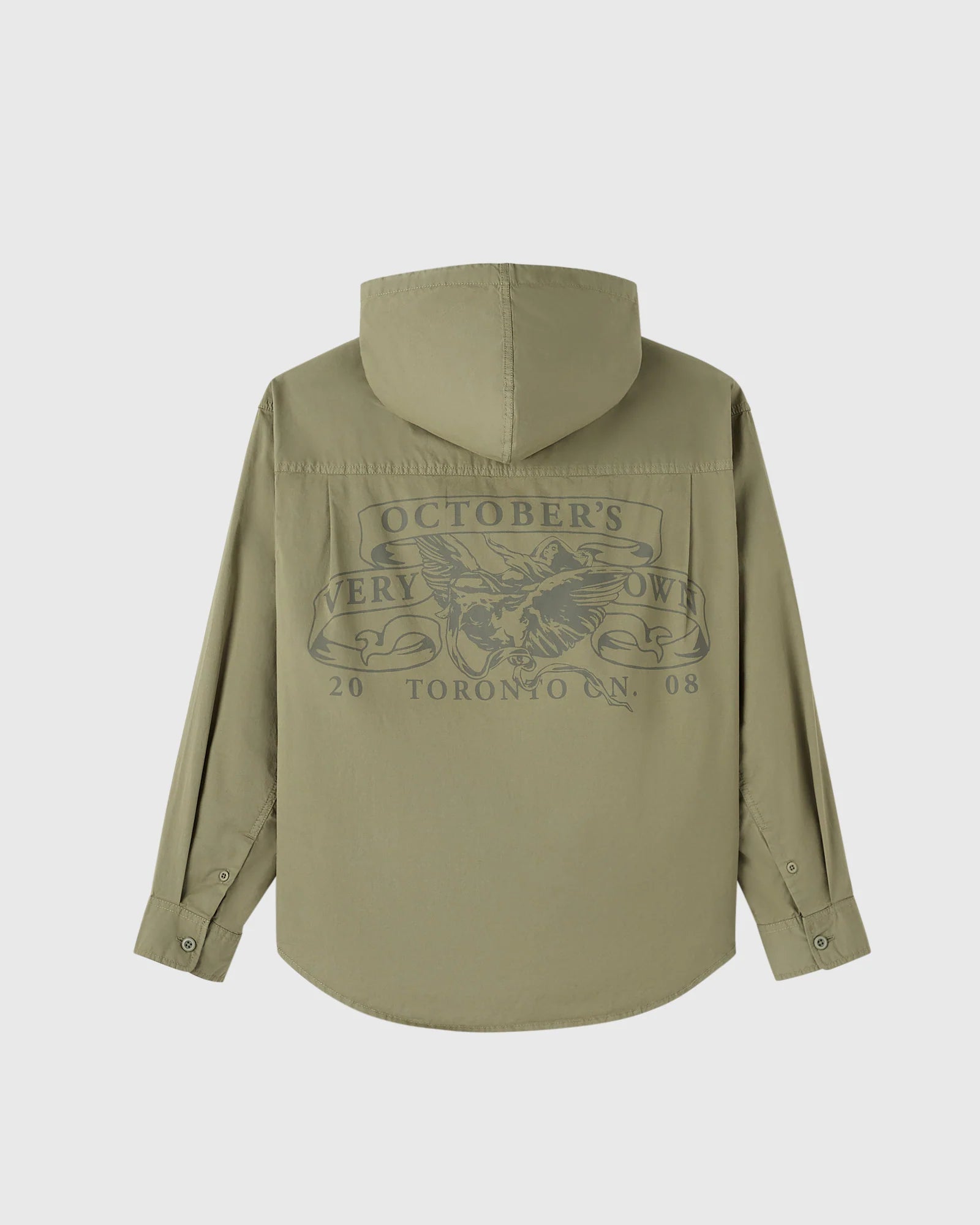 Hooded Button Up Shirt Olive Green