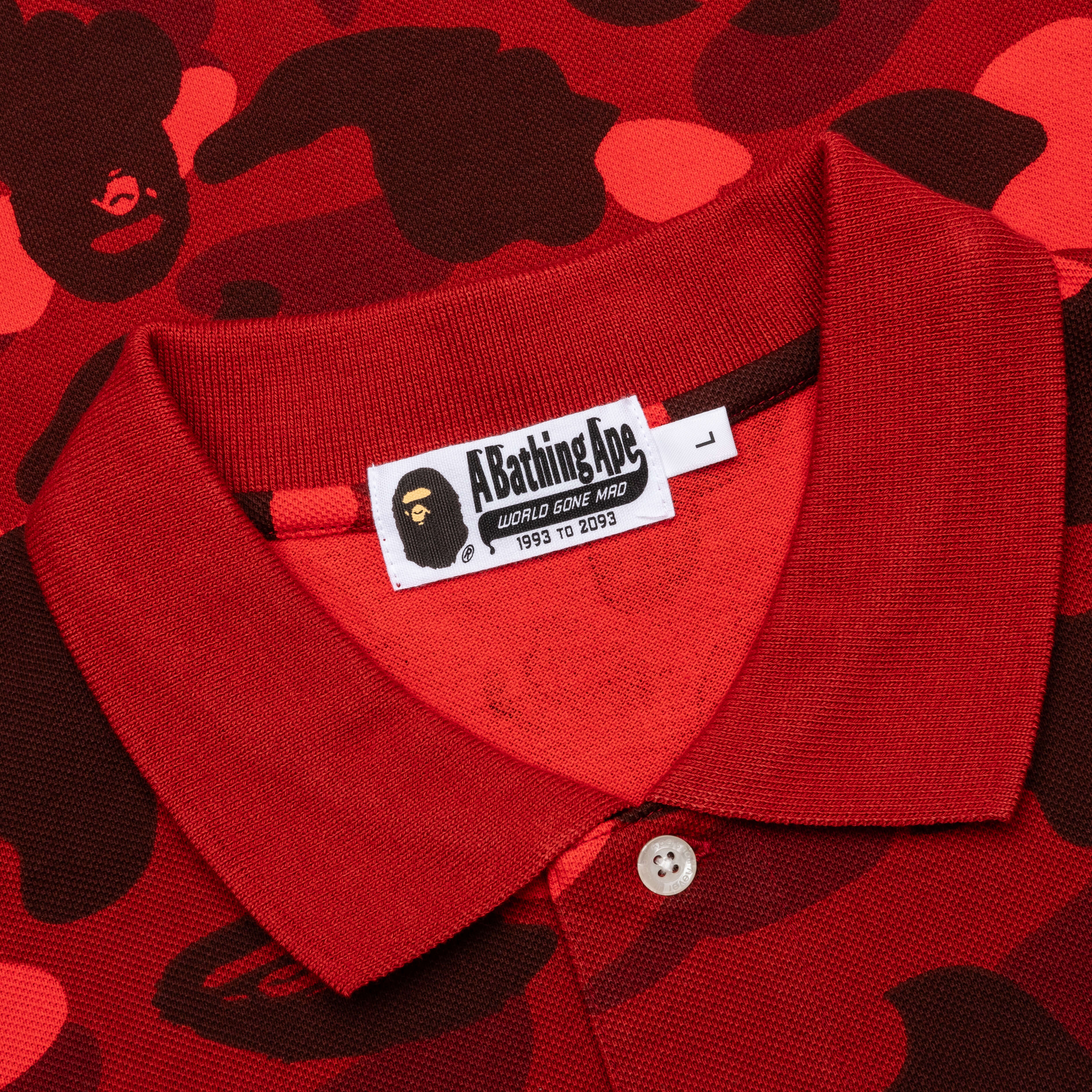 Color Camo Large Ape Head Relaxed Fit Polo Shirt Red