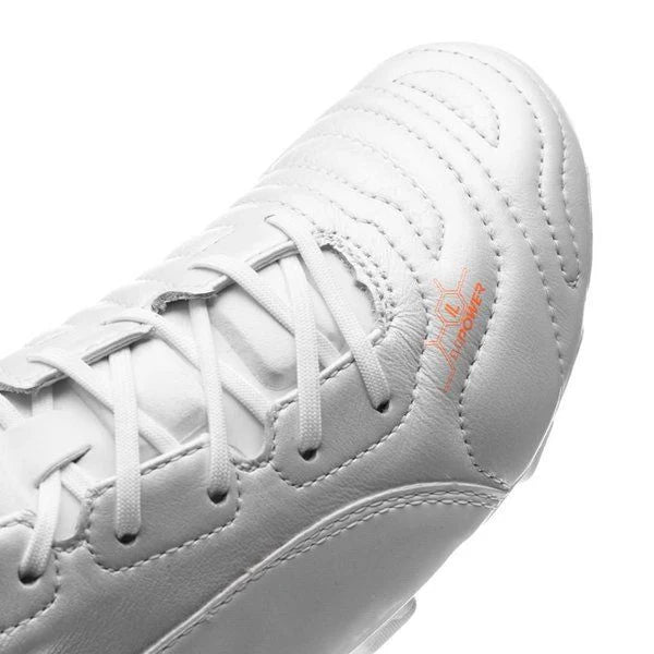 PUMA Evopower 12 Leather FG Firm Ground Soccer Cleats White Metallic White Fluo Orange