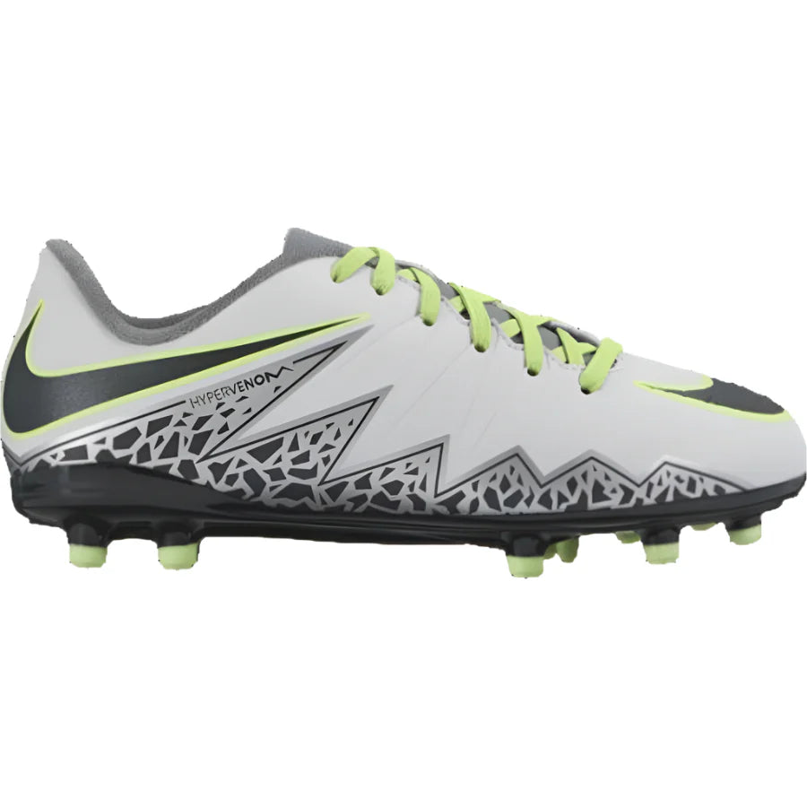 Nike JR Hypervenom Phelon II FG Soccer Cleats Pure Platinum Metallic Silver Ghost Green