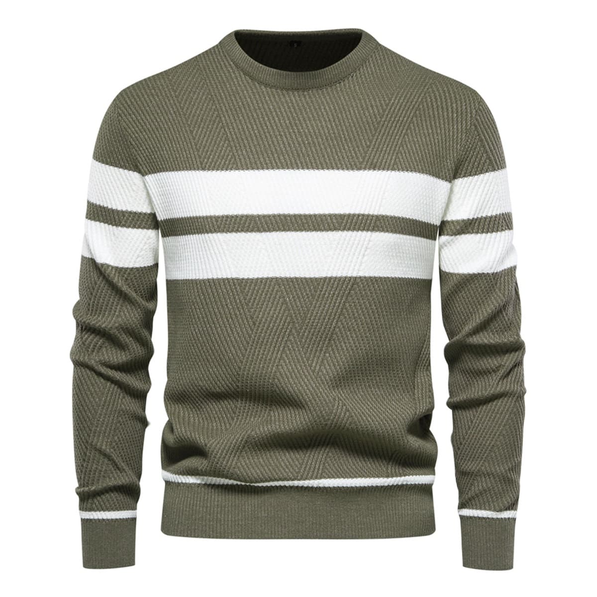 Mens Crew Neck Pullover Striped Sweater