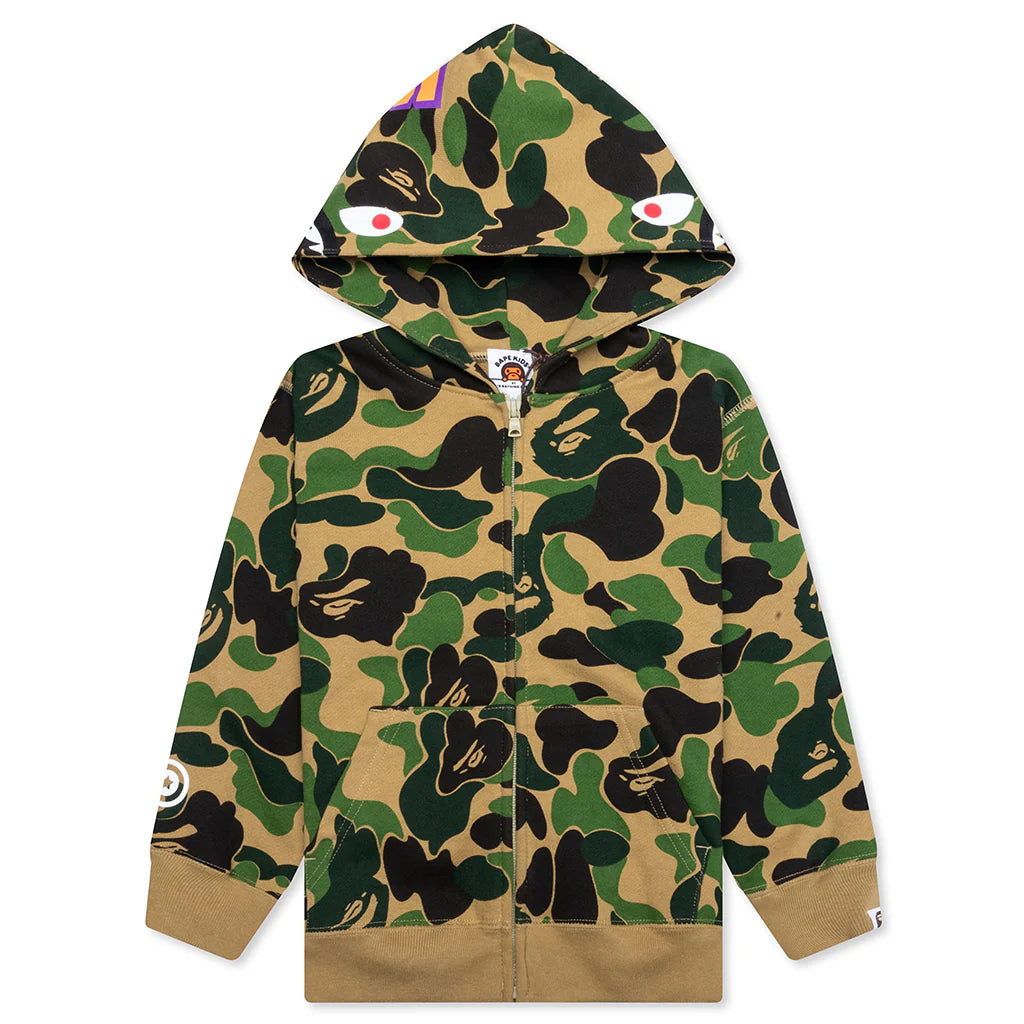 Kids Abc Camo Shark Zip Hoodie Green