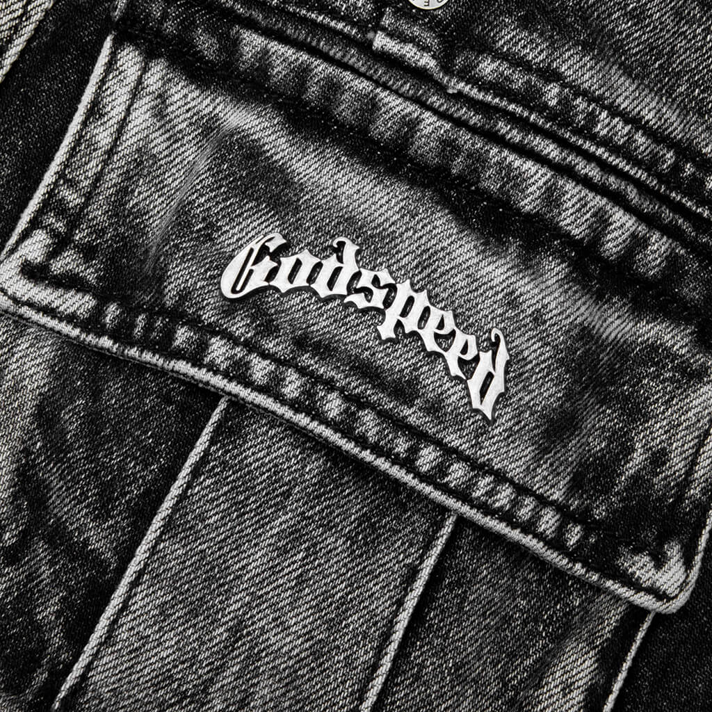 Octagon Cargo Denim Shorts Grey Wash