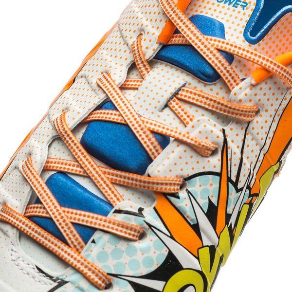 PUMA Evopower 12 FG Firm Ground Soccer Cleats White Orange Clownfish Electric Blue Lemonade