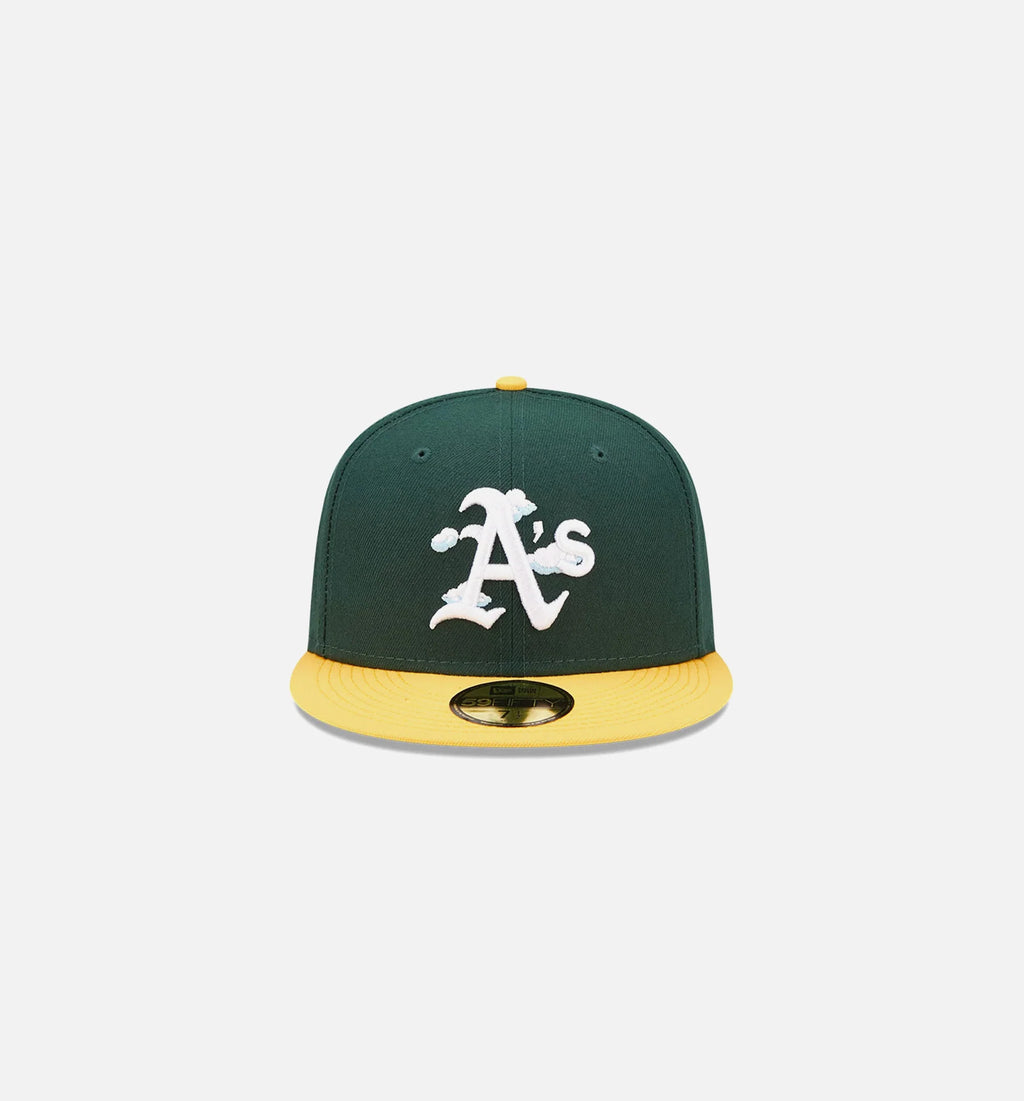 Oakland Athletics Comic Cloud 59FIFTY Fitted Cap Mens Hat Green Yellow