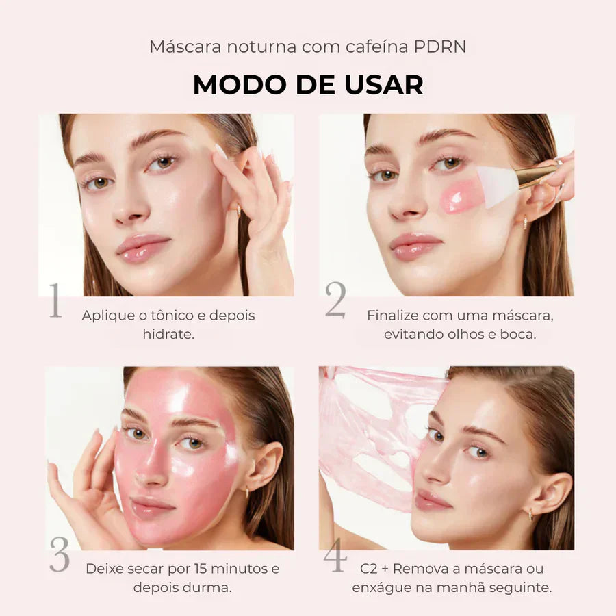 Máscara Noturna PDRN Cafeína Rosa Hidratação e Firmeza