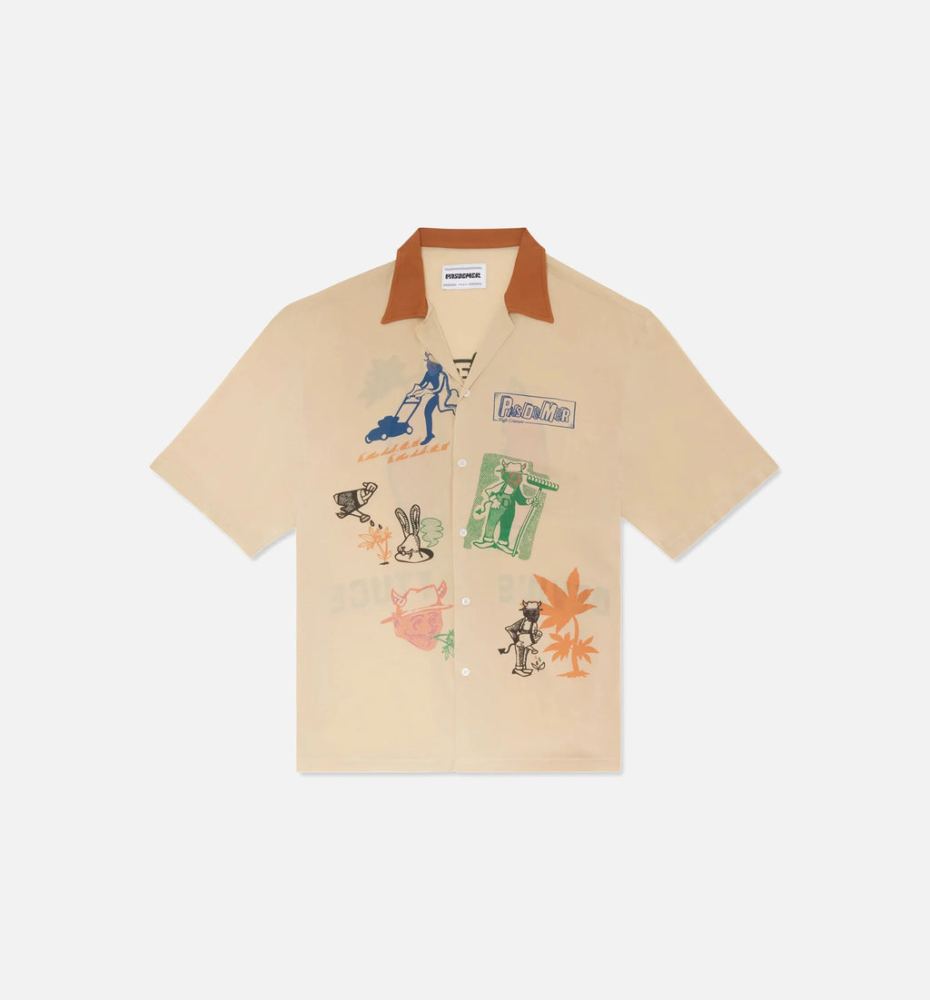 Hard Times Devils Lattuce Mens Short Sleeve Shirt Beige
