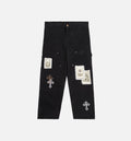 Crosses Patched Denim Mens Pants Black White