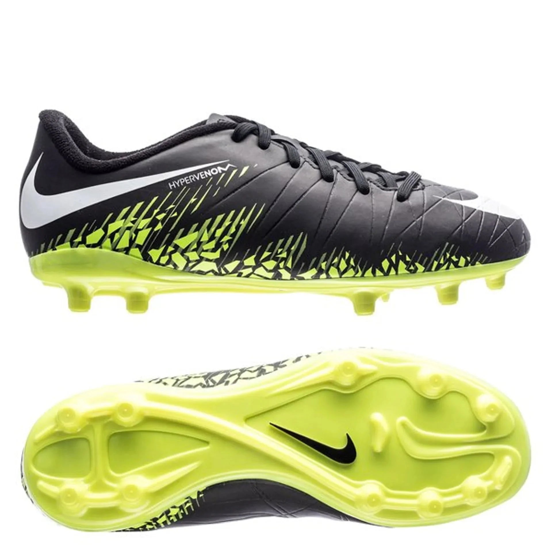 Nike JR Hypervenom Phelon II FG Soccer Cleats Black White Volt