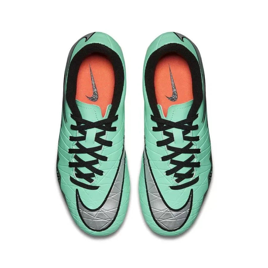 Nike JR Hypervenom Phelon II FG Soccer Cleats Green Glow Hyper Orange Metallic Silver