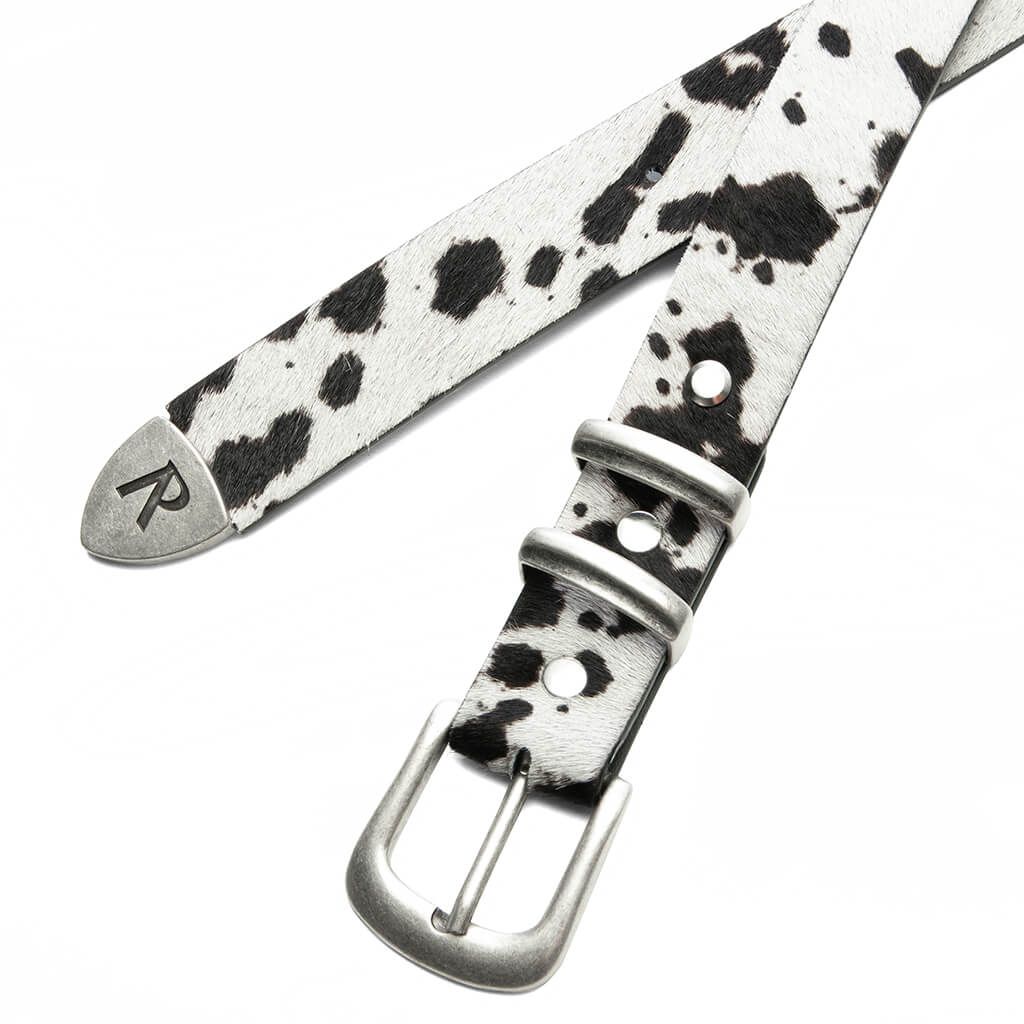 Cow Hide Rodeo Belt Flat White Jet Black