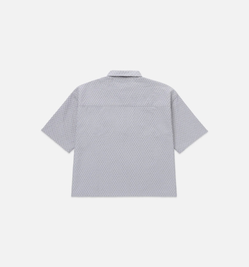 Textured Knit Quarter Zip Mens Short Sleeve Shirt Grey