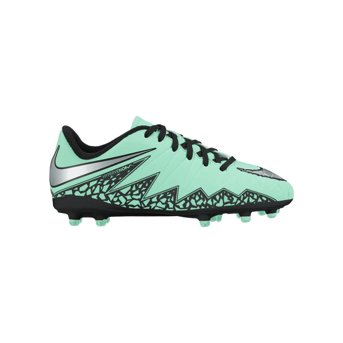 Nike JR Hypervenom Phelon II FG Soccer Cleats Green Glow Hyper Orange Metallic Silver