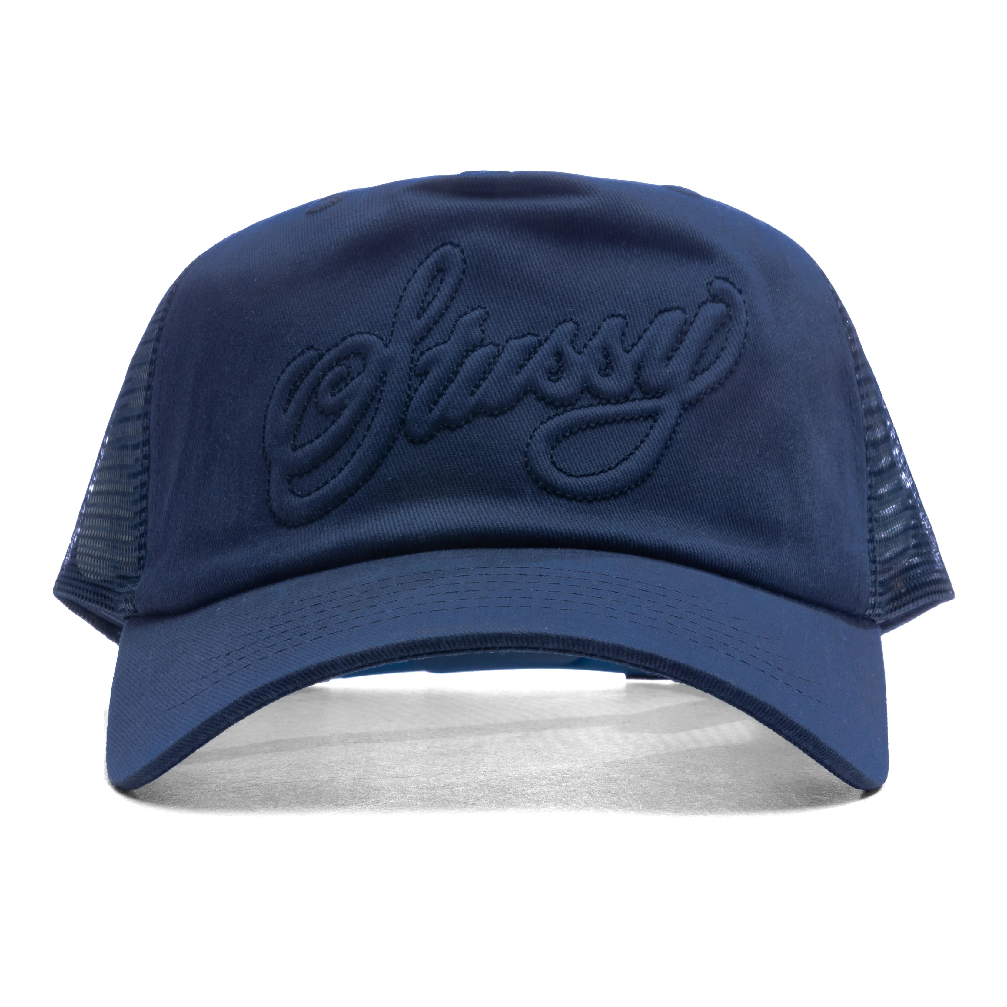 Waxed Cursive Stitched Trucker Snapback Navy