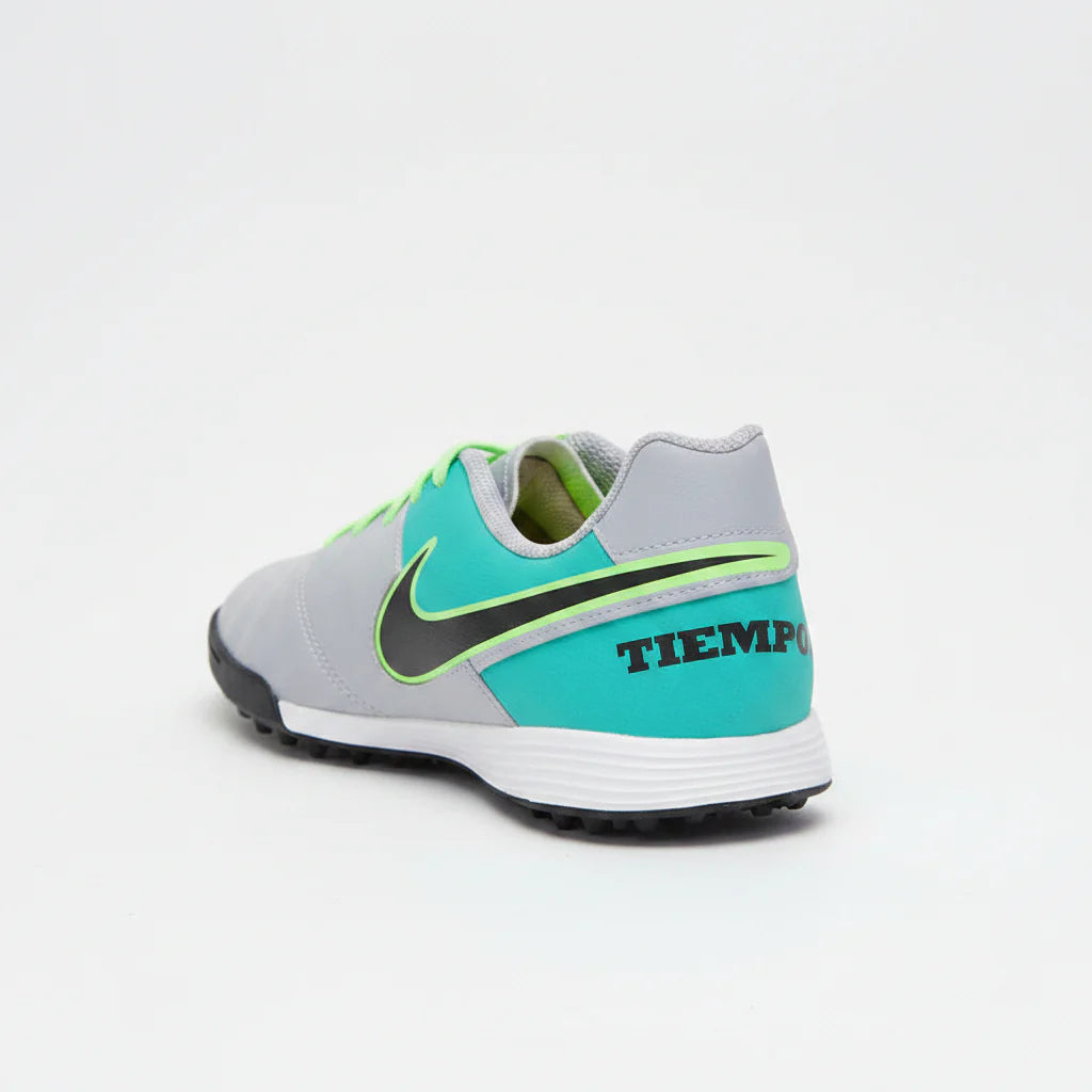 Nike JR Tiempox Legend VI TF Turf Soccer Cleats Grey Black Jade