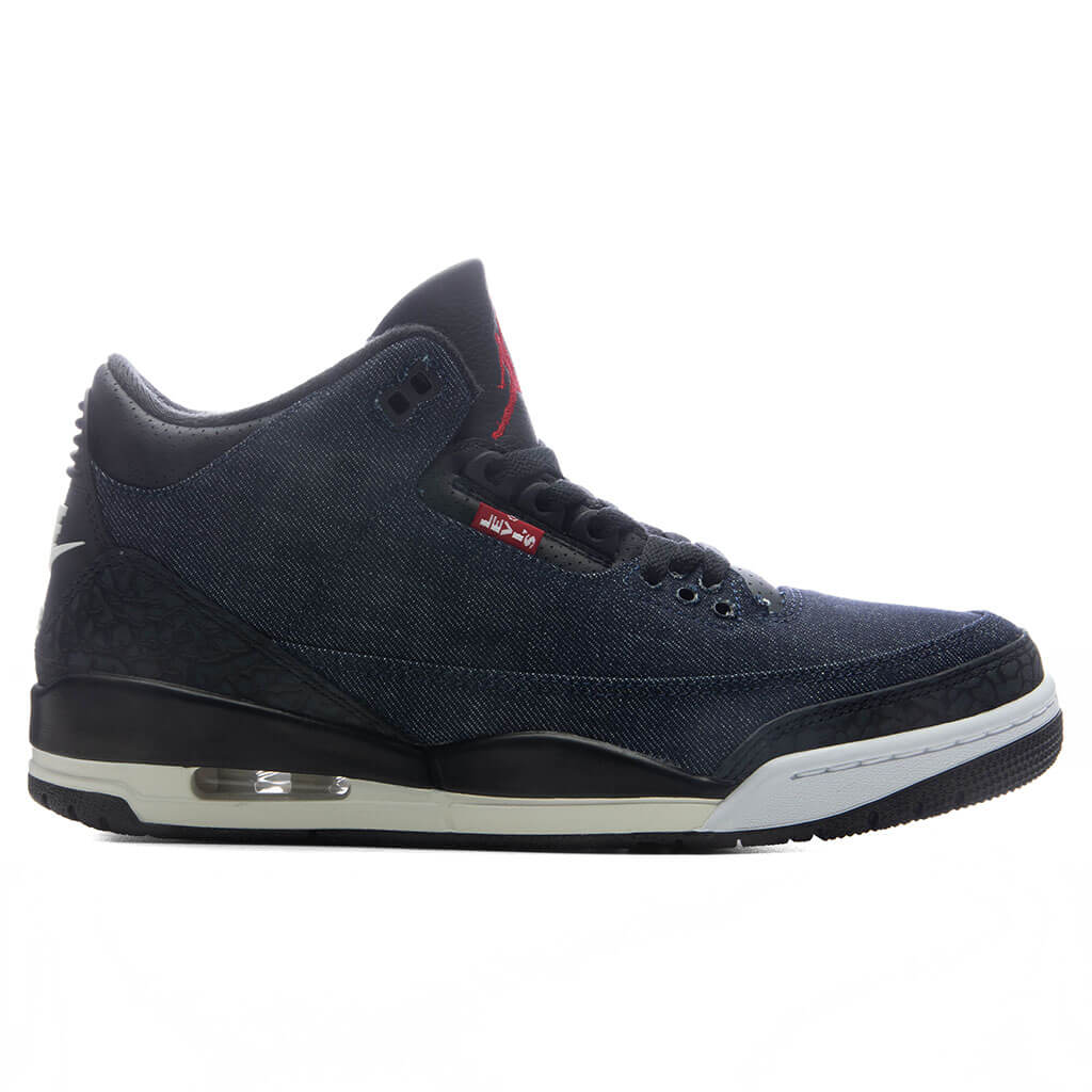 Air Jordan 3 x Levis Rigid Denim Denim Black Sail Indigo Gym Red