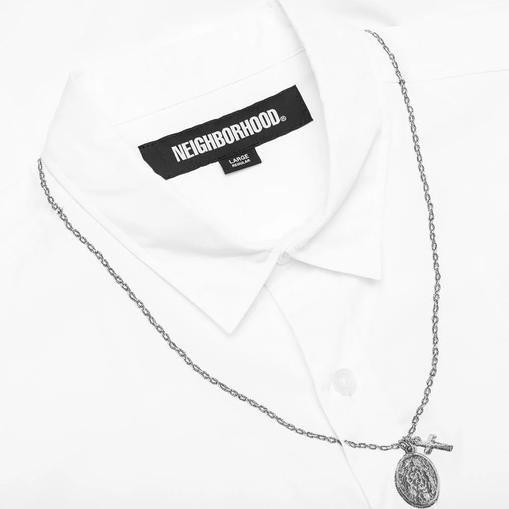 Medal Cross Embroidery L S Shirt White
