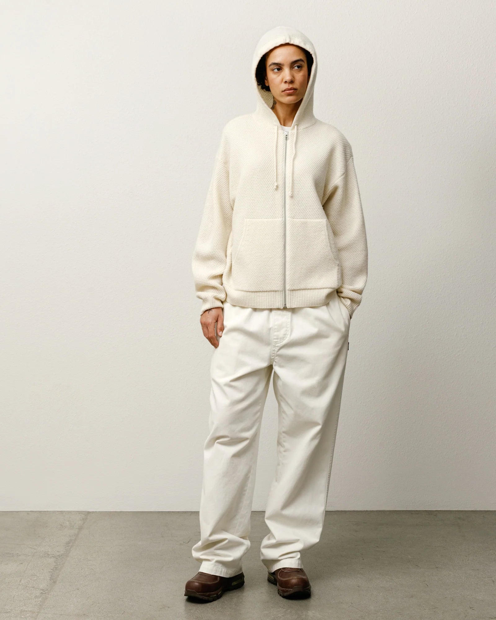 TEXTURED ZIP HOODED SWEATER
