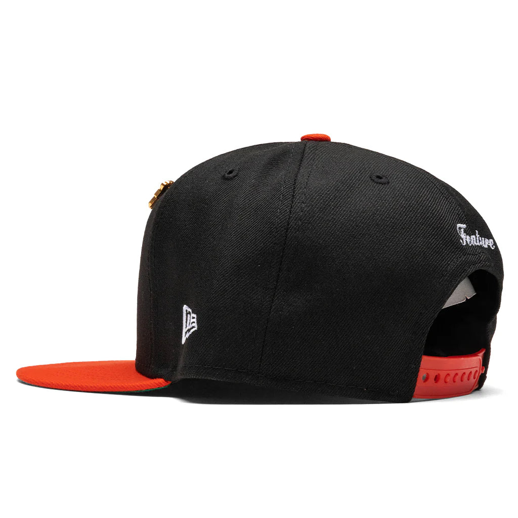 Feature x New Era Old English F Snapback Hat w Pin Black Orange