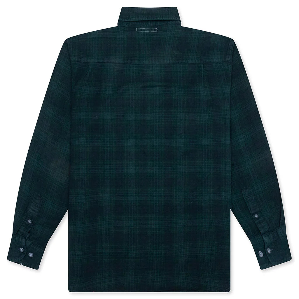 Ribbon Over Dye Flannel Shirt Dark Green