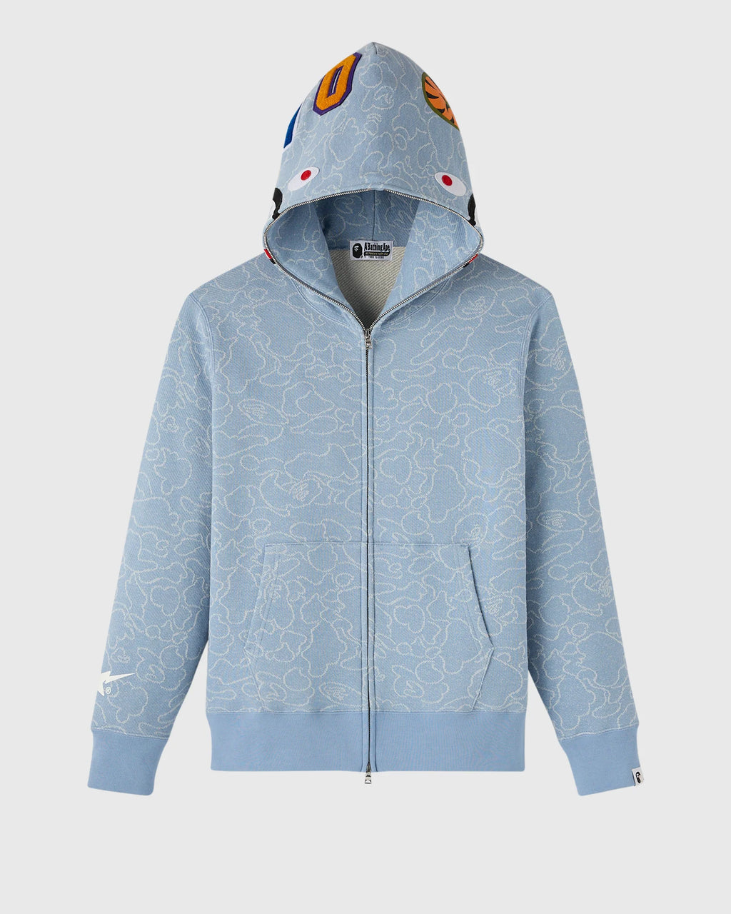 BAPE Neon 1st Camo Shark Full Zip Hoodie Light Indigo