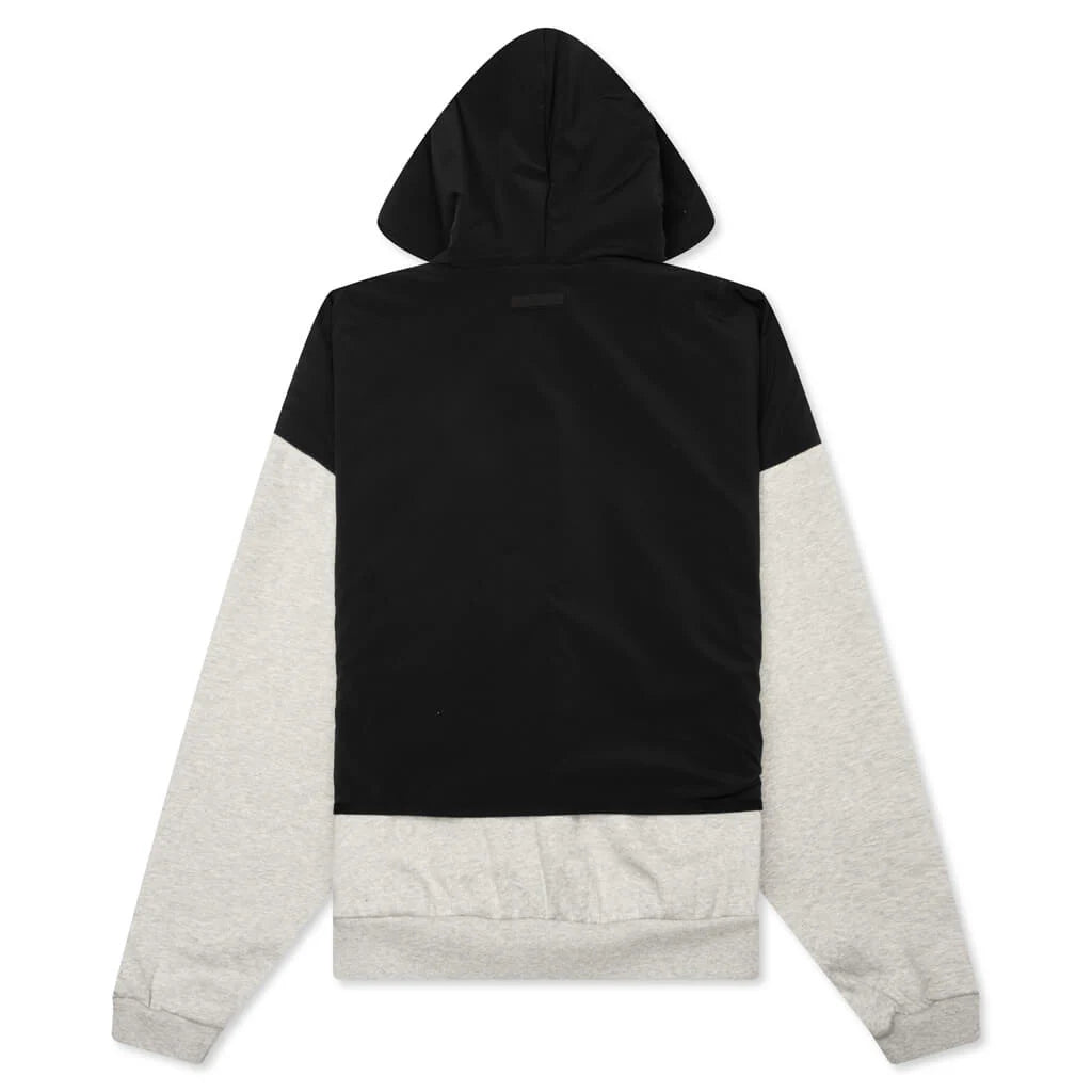 Nylon Fleece Hooded Sweater Light Heather Grey Jet Black