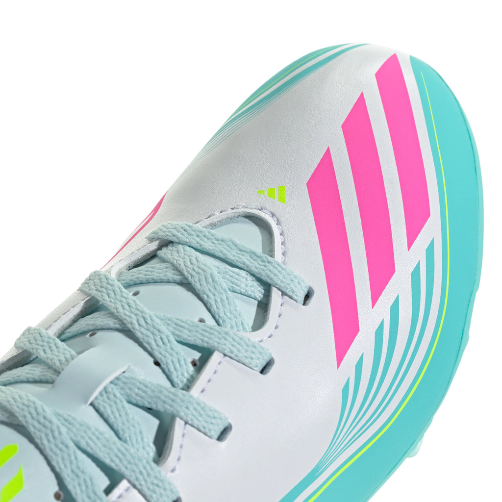 adidas F50 Messi Club Firm Ground Multi Ground Youth Soccer Cleats White Pink Aqua