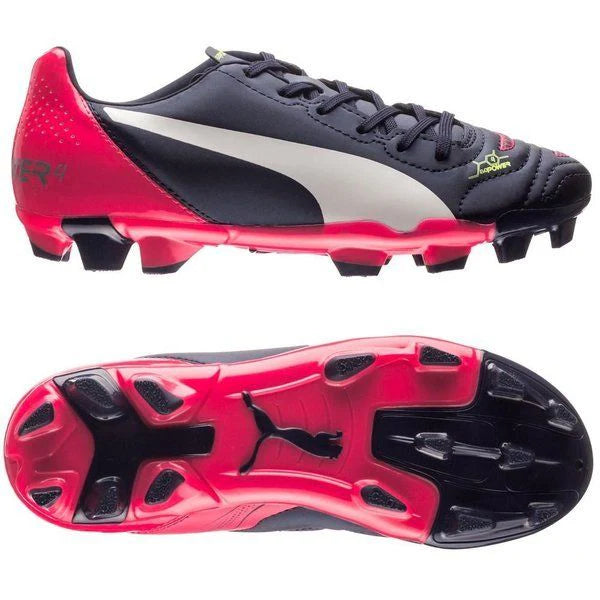 PUMA Evopower 42 FG JR Firm Ground Youth Soccer Cleats Peacoat White Bright Plasma