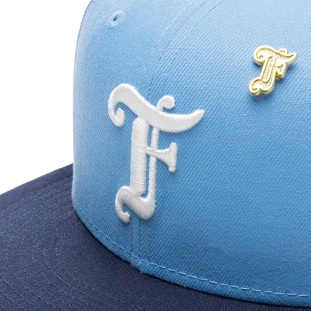 Feature x New Era Old English F Snapback Hat w Pin Birdseye Blue Night Shift Navy