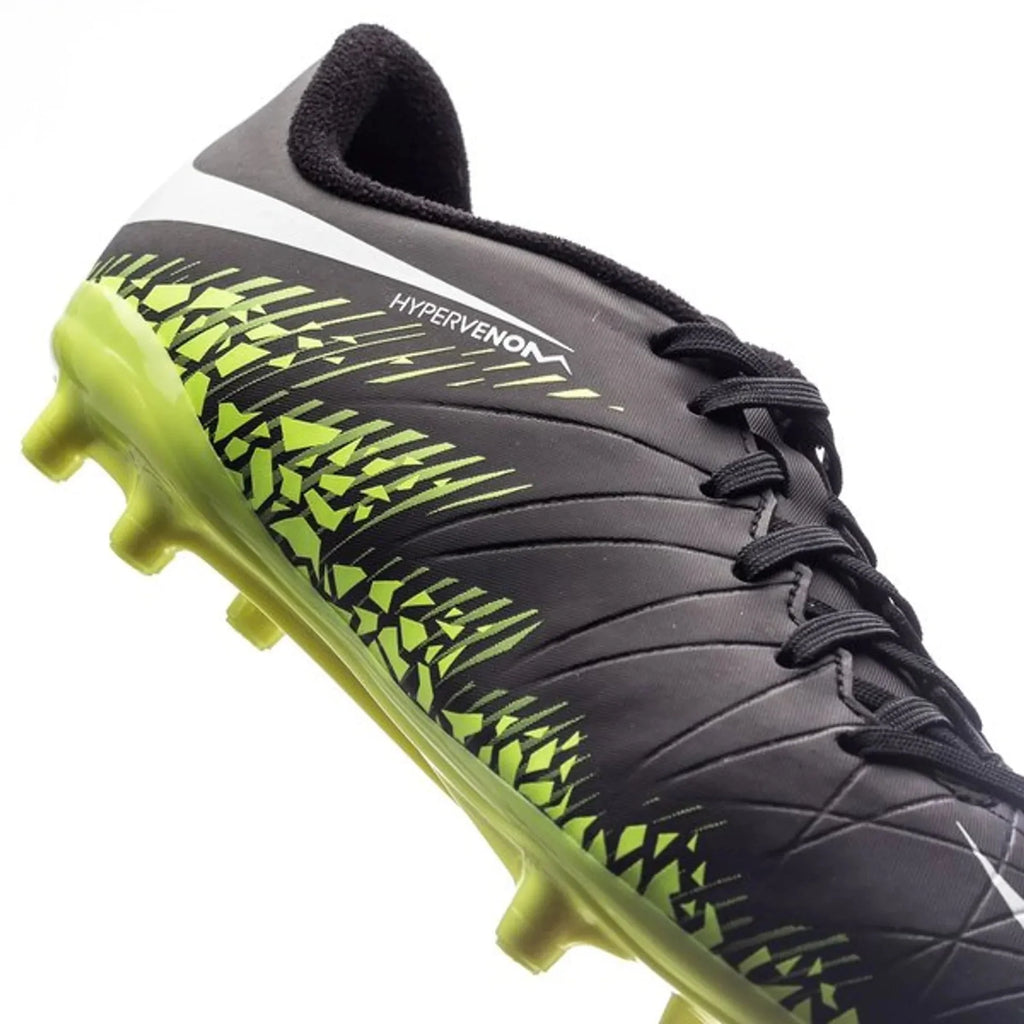 Nike JR Hypervenom Phelon II FG Soccer Cleats Black White Volt