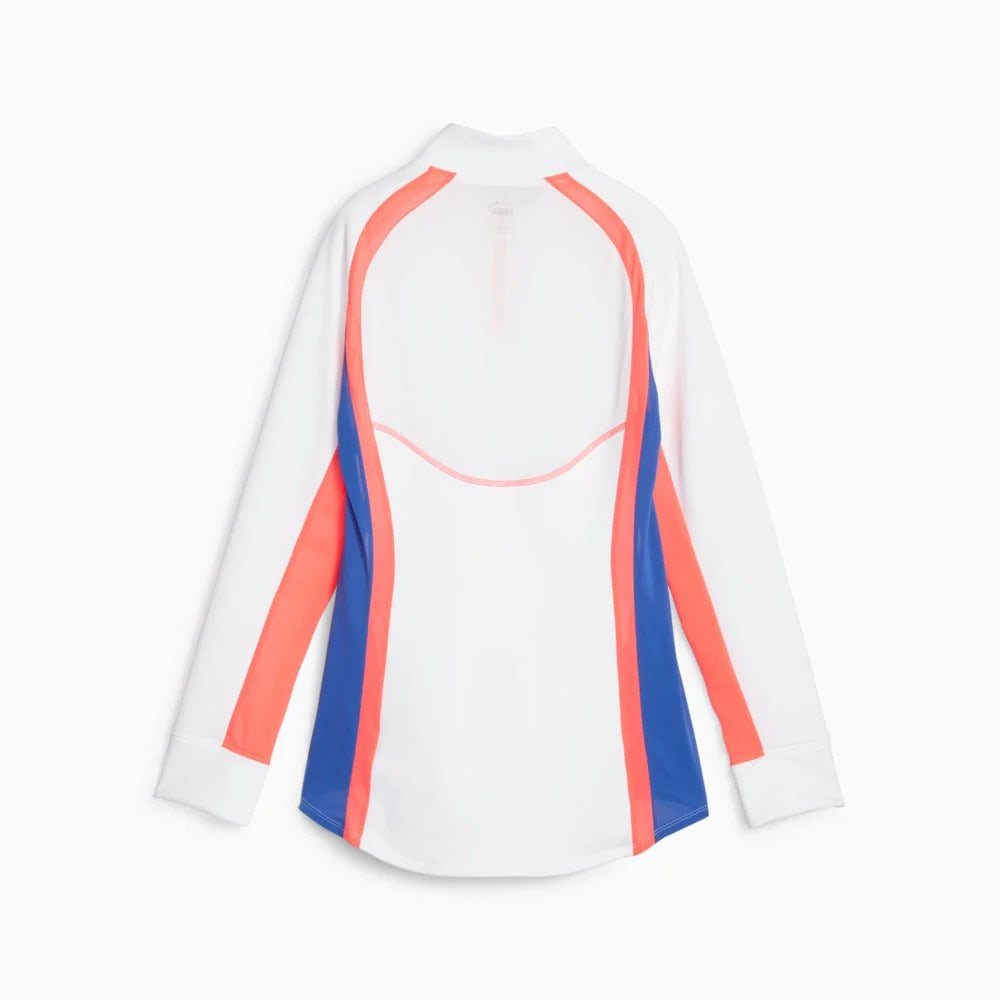 PUMA Womens Individualblaze 1 4 Zip Training Top White Fire Orchid