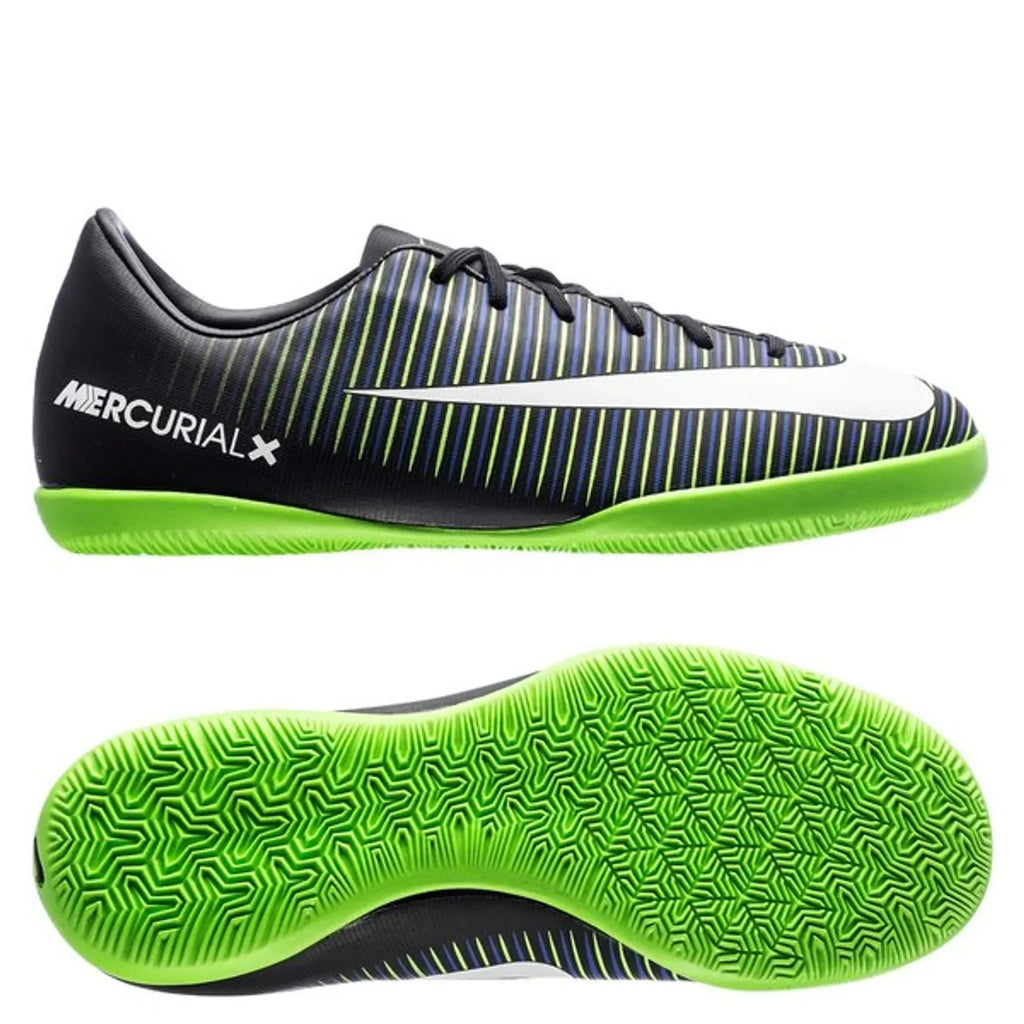 Nike Jr MercurialX Vapor XI IC Indoor Soccer Shoes Black White Electric Green