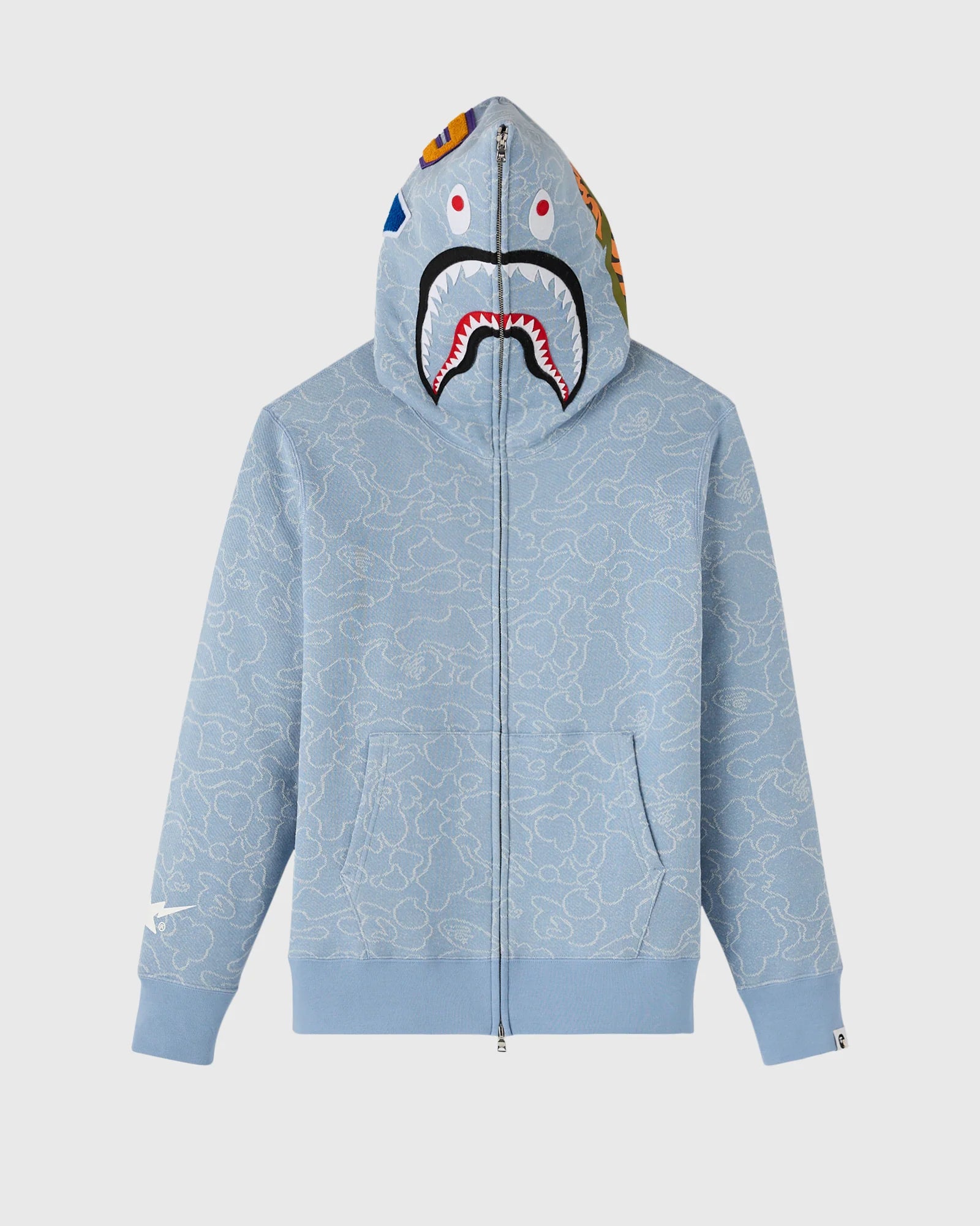 BAPE Neon 1st Camo Shark Full Zip Hoodie Light Indigo