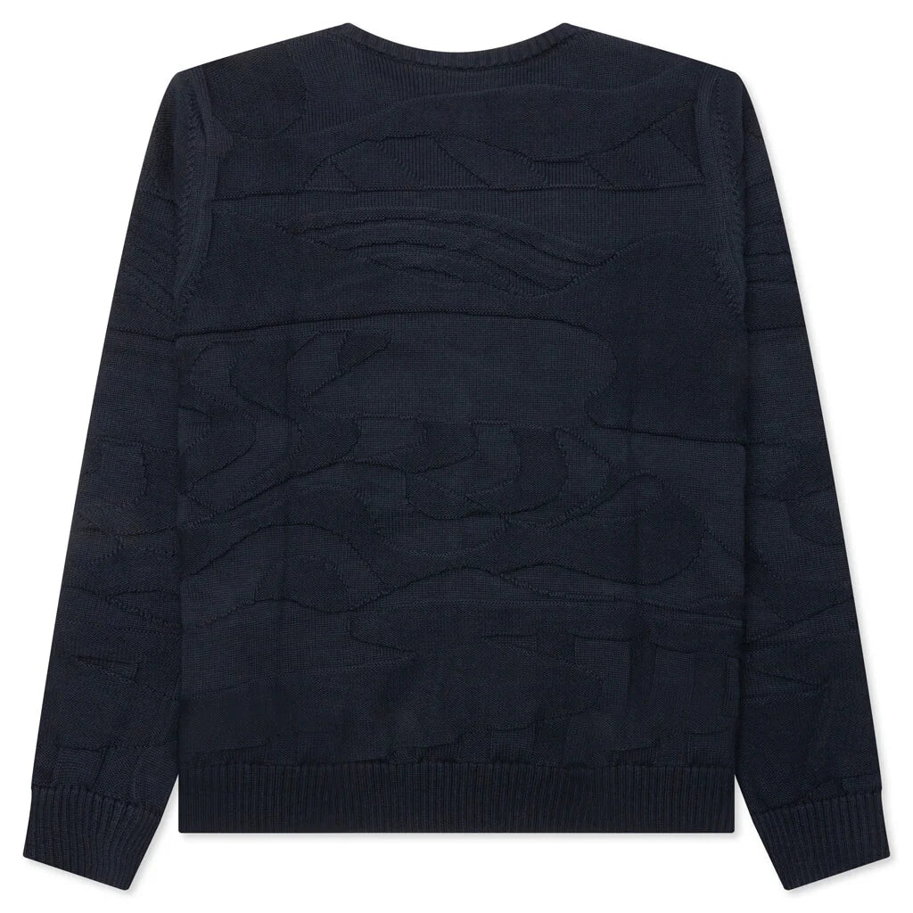 Landscaped Knitted Pullover Navy Blue