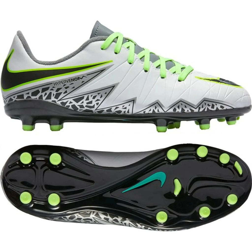 Nike JR Hypervenom Phelon II FG Soccer Cleats Pure Platinum Metallic Silver Ghost Green
