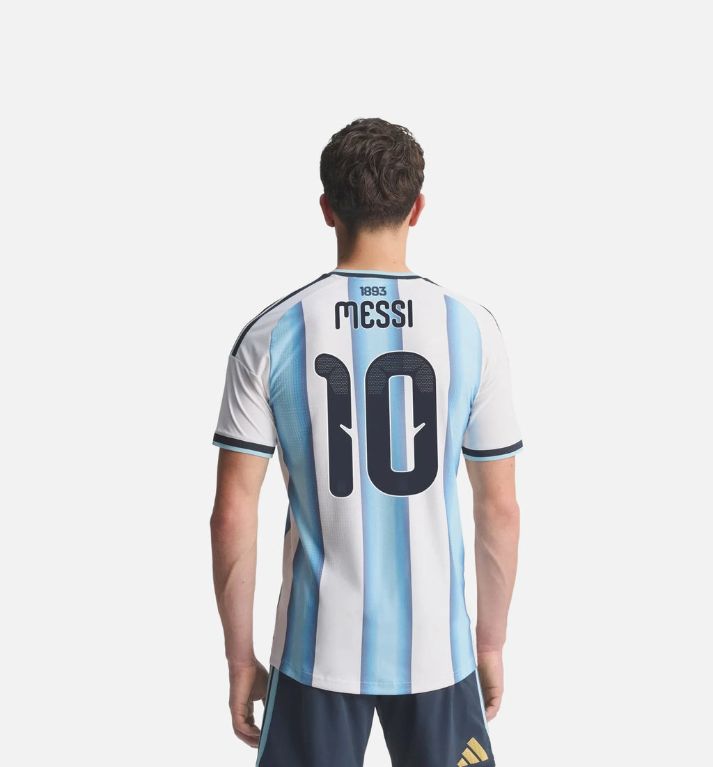 Argentina 26 Home Messi Authentic Mens Jersey White Icey Blue Light Blue
