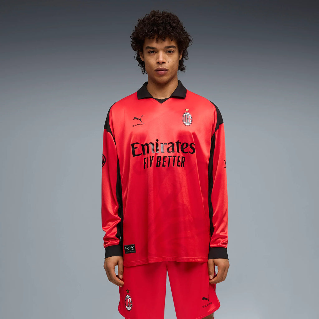 PUMA AC Milan x Slam Jam Limited Edition Long Sleeve Mens Soccer Jersey 26 27 Red