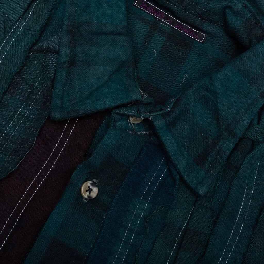 Ribbon Wide Over Dye Flannel Shirt Dark Green