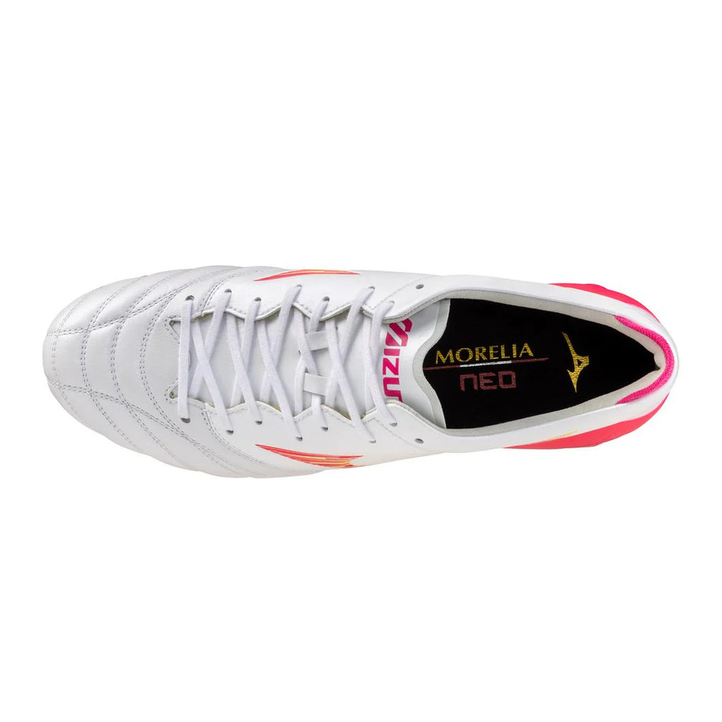 Mizuno Morelia Neo IV Elite FG Firm Ground Soccer Cleats White Pink