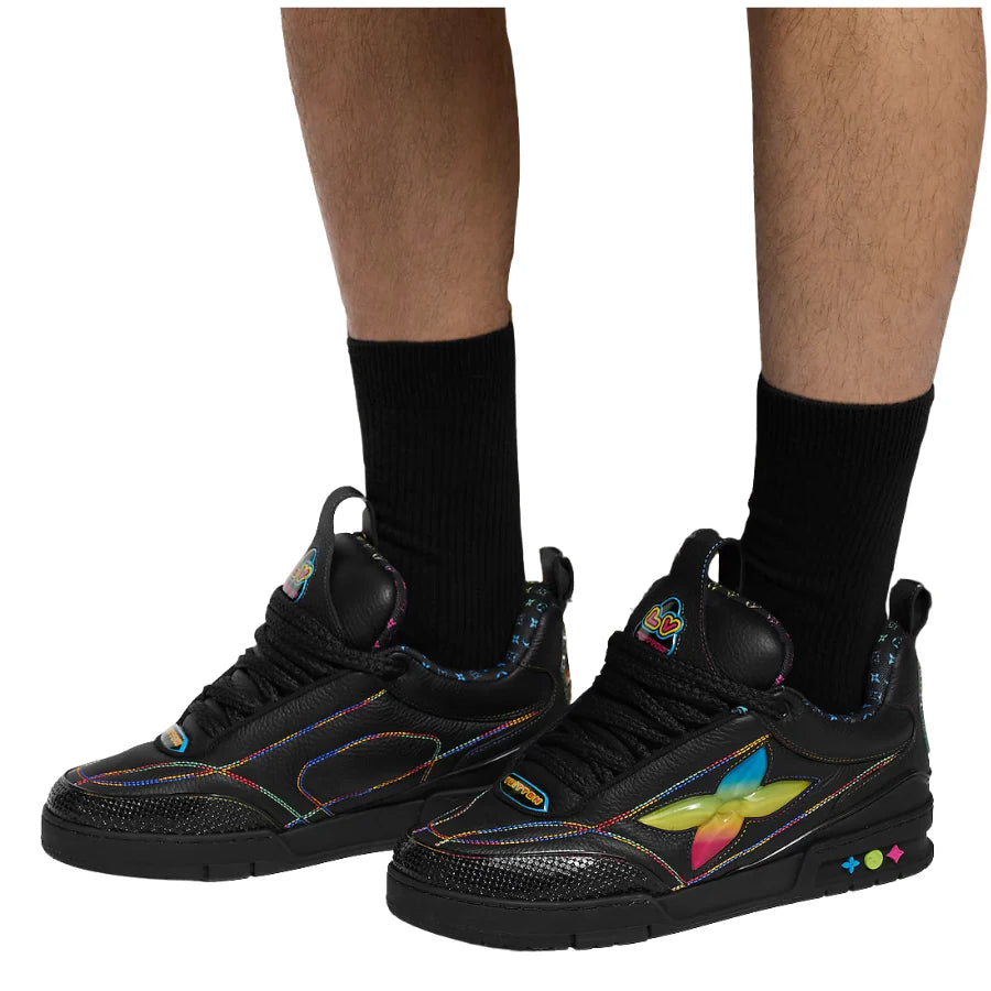 Louis Vuitton LV Skate Sneaker Black Rainbow Monogram Flower