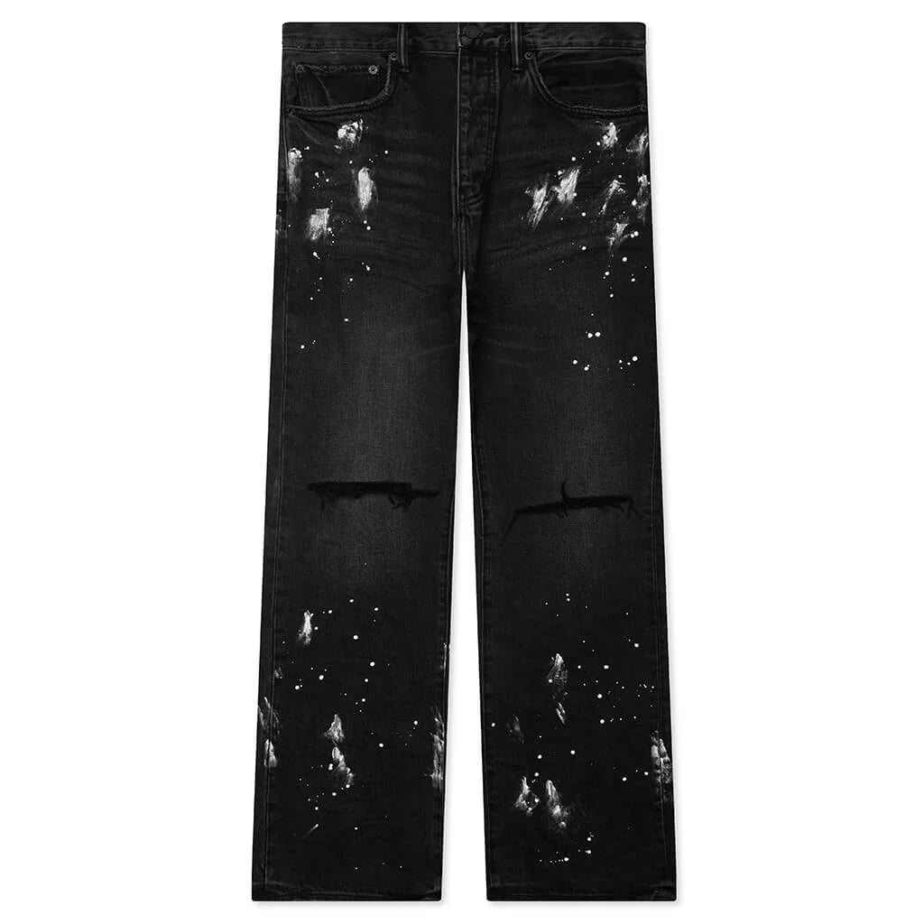 Knee Slit Paint Splatters Jeans Black