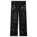 Knee Slit Paint Splatters Jeans Black
