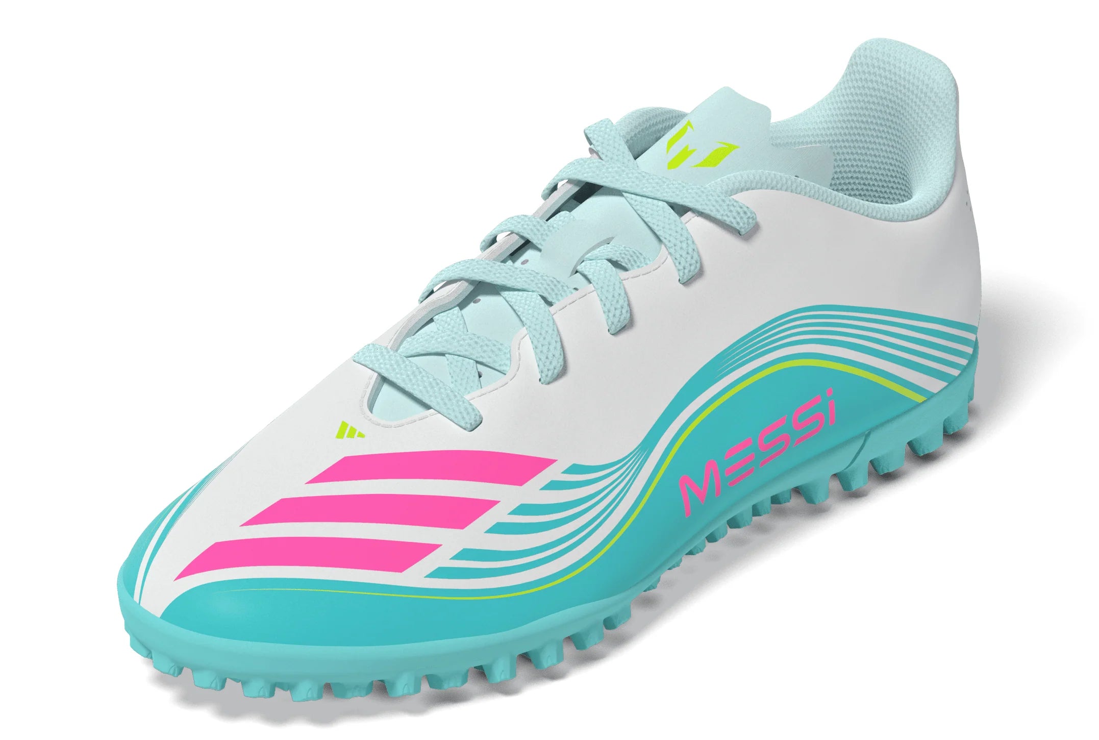 adidas F50 Messi Club TF Turf Youth Soccer Cleats White Pink Aqua