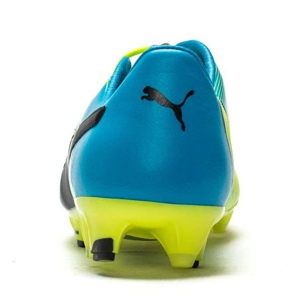 PUMA Evopower 13 LT FG Firm Ground Soccer Cleats Safety Yellow Black Atomic Blue